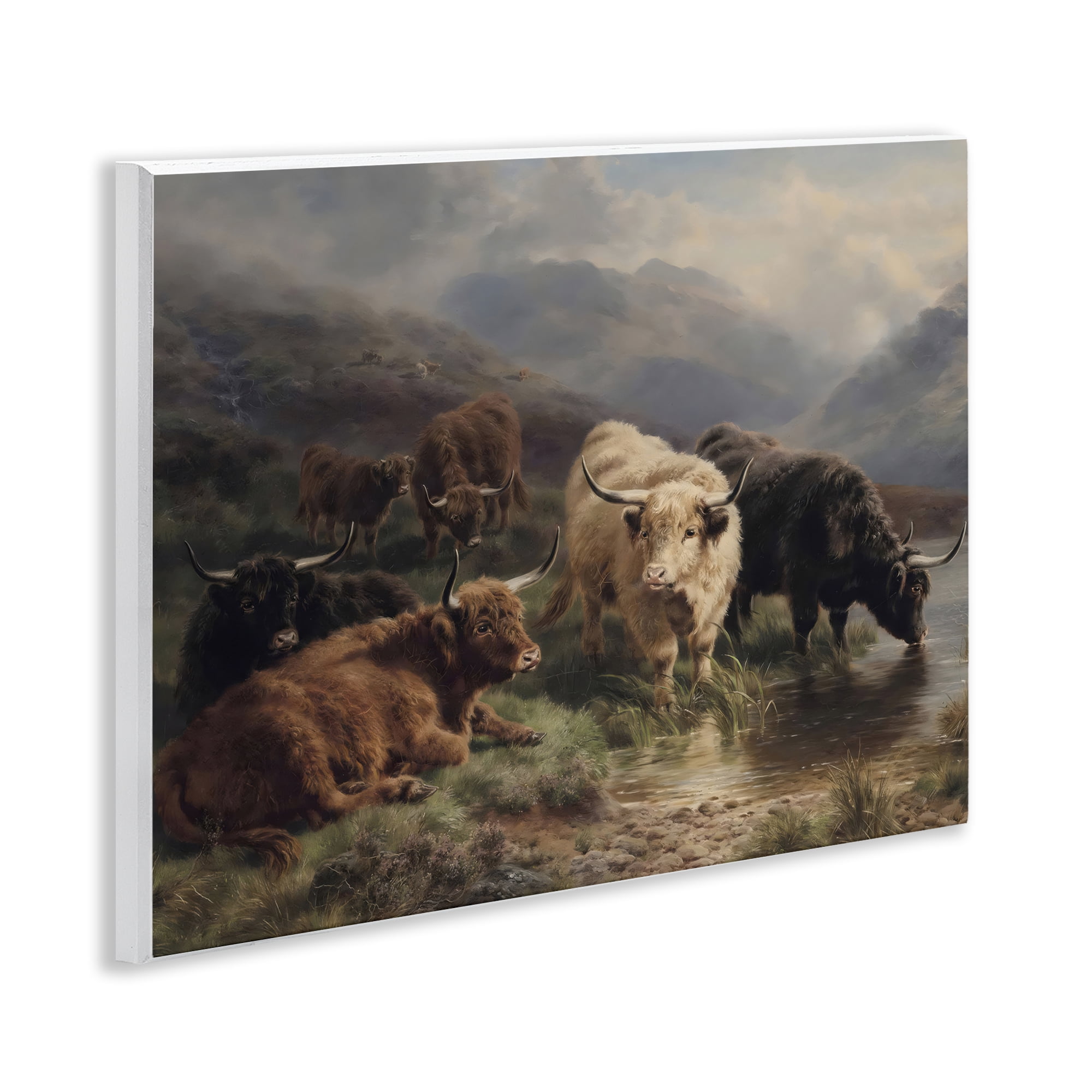 Stupell Industries Highland Cows Beside Misty Loch Wall Plaque Art, design by Arlington Prints