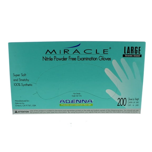 Adenna MIRACLE Blue Nitrile PF Exam Gloves, MIR166 Large