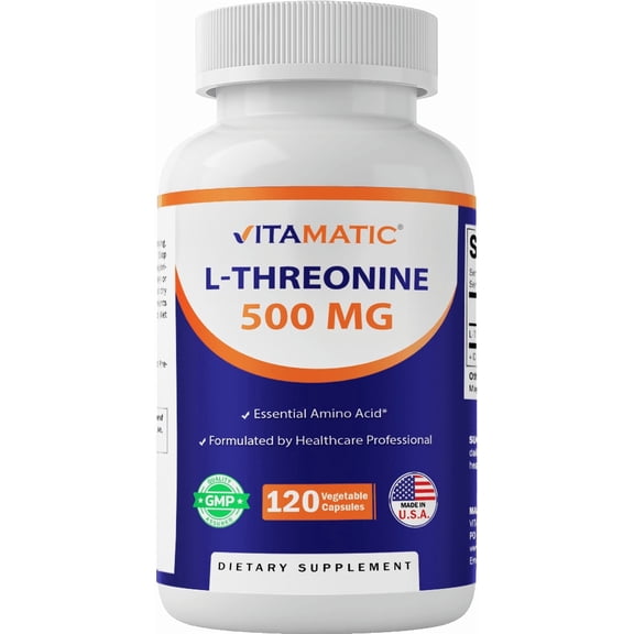 Vitamatic L-Threonine 500mg – 120 Vegetable Capsules Promotes Healthy Liver, Cardiovascular & Structural Function