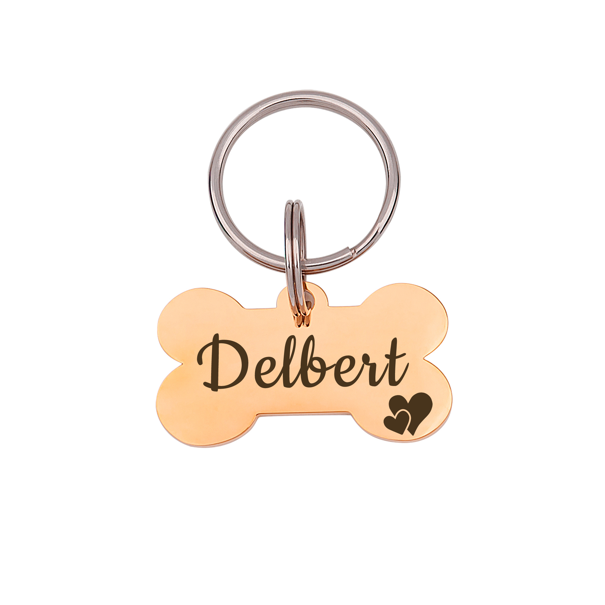 Anavia Metal & Stainless Steel Bone Name Tag with Funny Paw Icon Birthday Holiday Christmas Engraved Dog ID Tag, Rose Gold, M