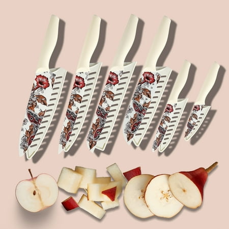 Knife Set for Kitchen,McCook 12-Piece White Knife Set, Colorful and Fashionable Coated Stainless Steel Knives with White Blade Guards, 6 Knives with 6 Knives Sheath