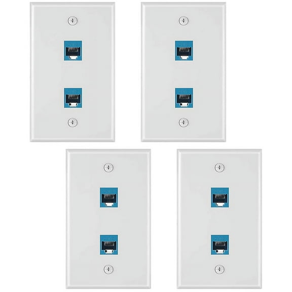 4 Pieces 2 Port Ethernet Wall Plate, RJ45 Cat6 Female to Female Jack Inline Coupler Face Plates