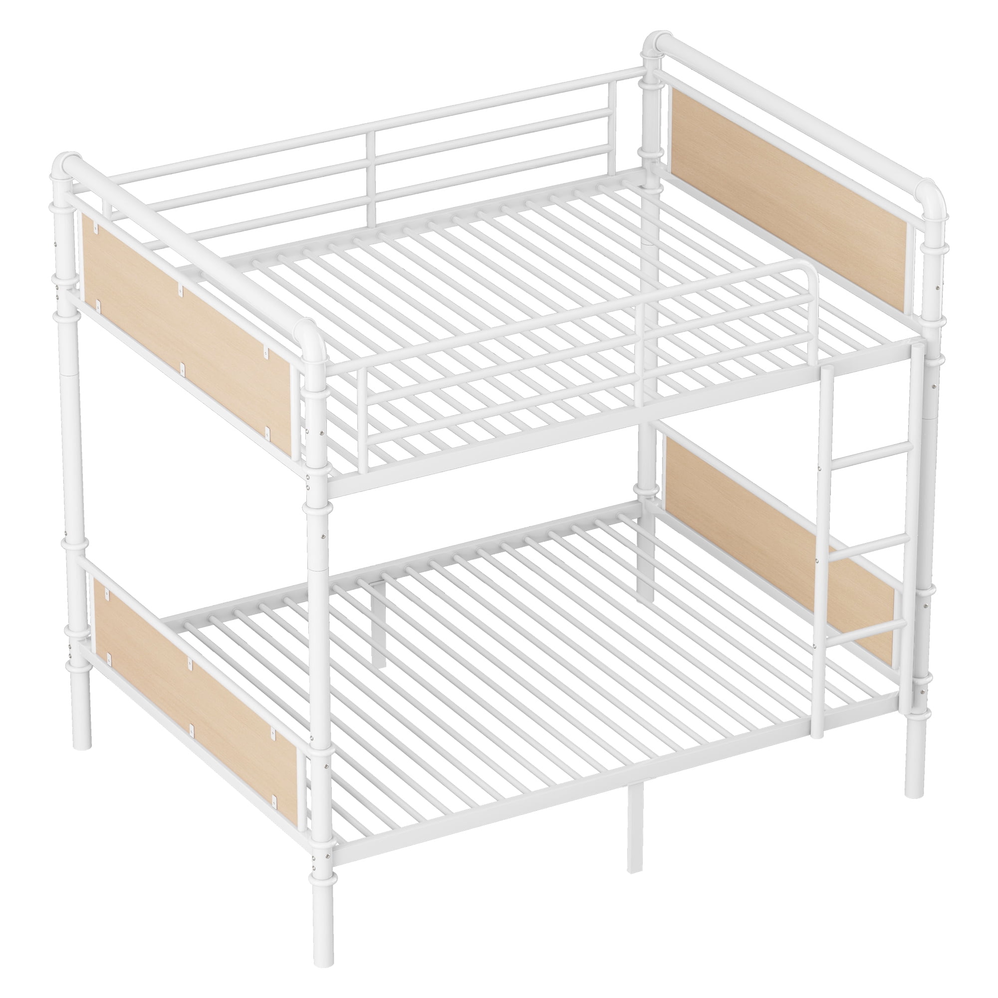 Twin XL over Twin XL Bunk Bed, Industrial Style Metal Bunk Bed with Safety Guard Rails for Teens and Adults, Easy Assembly, White