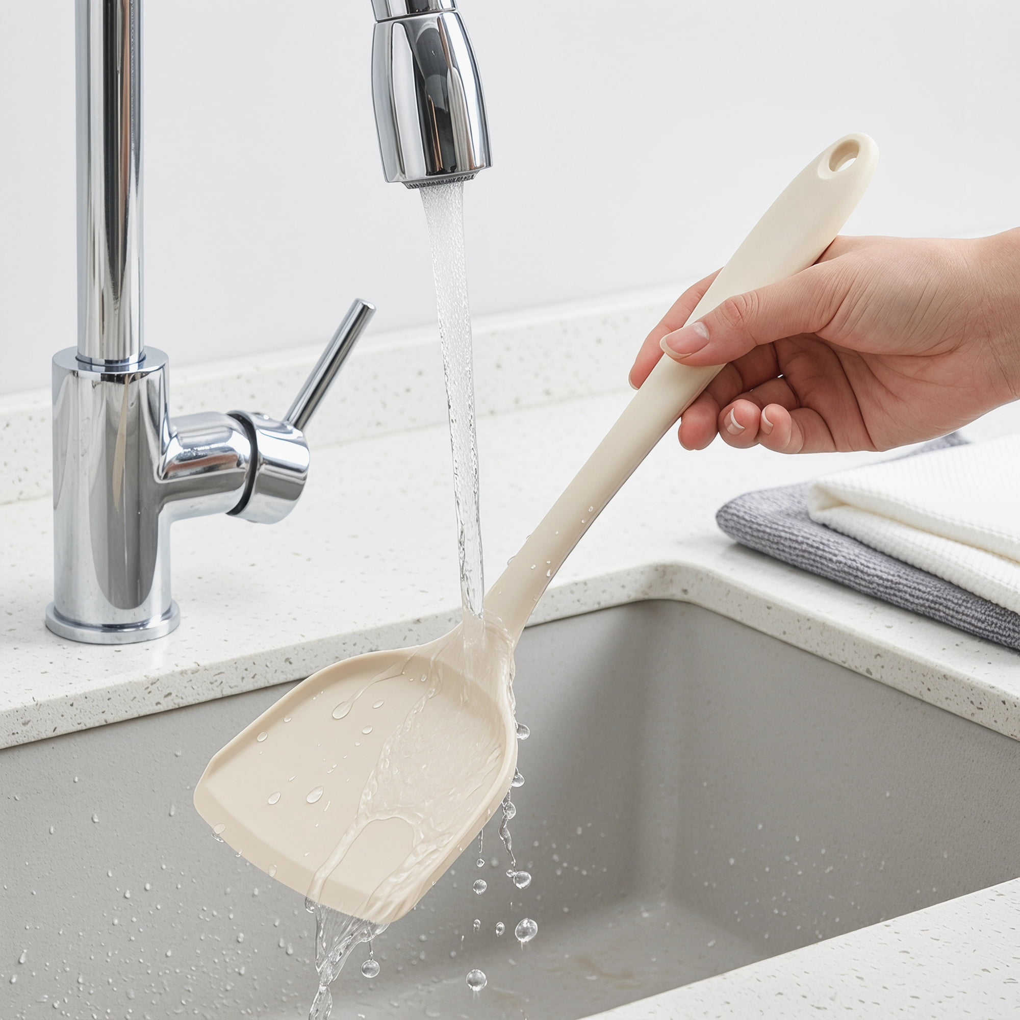 Unique Bargains Non Stick Cookware Silicone Kitchen Utensil Set Beige 3Pcs