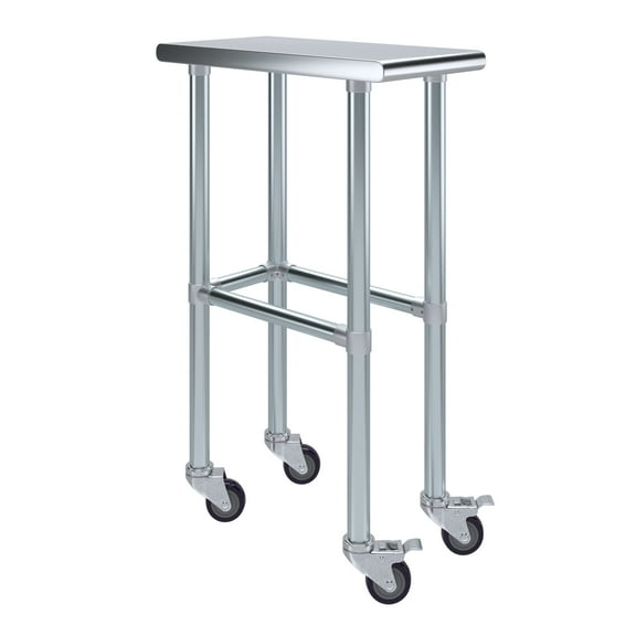 AmGood 12" Long x 24" Deep Stainless Steel Work Table With Open Base and Wheels | Mobile Metal Table