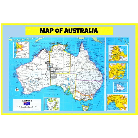Map of Australia - Laminated Wall Map Poster Print Perfect for Classrooms and Homes - Vivid Imagery with Bright Colors - 18x24