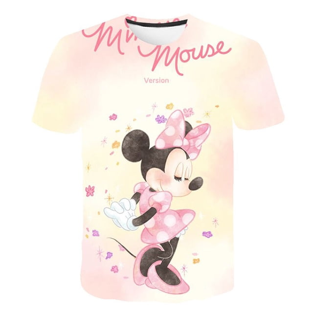 Camisetas de Mickey Mouse para niñas de 1 a 14 años, camisetas de moda de verano para niñas, camisetas casuales de dibujos animados de manga corta de Disney, camisetas Costumes6T Gao Jinjia LED