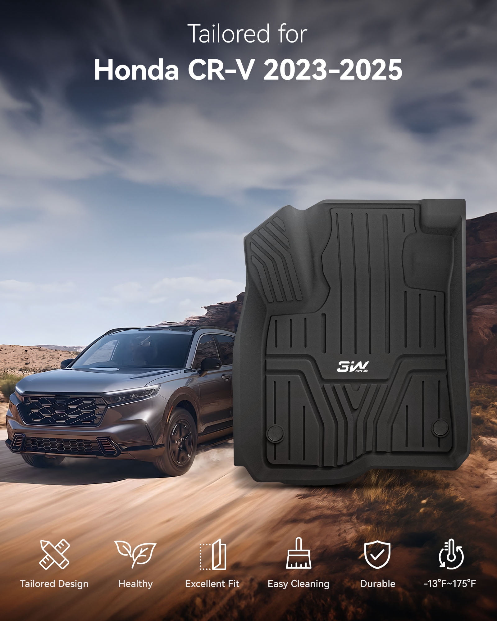 3W Floor Mats & Cargo Liner Fit for Honda CR-V 2023 2024 2025 2026 (Include Hybrid) TPE All Weather,Custom Fit Honda CRV 1st and 2nd Row Floor Liners Set