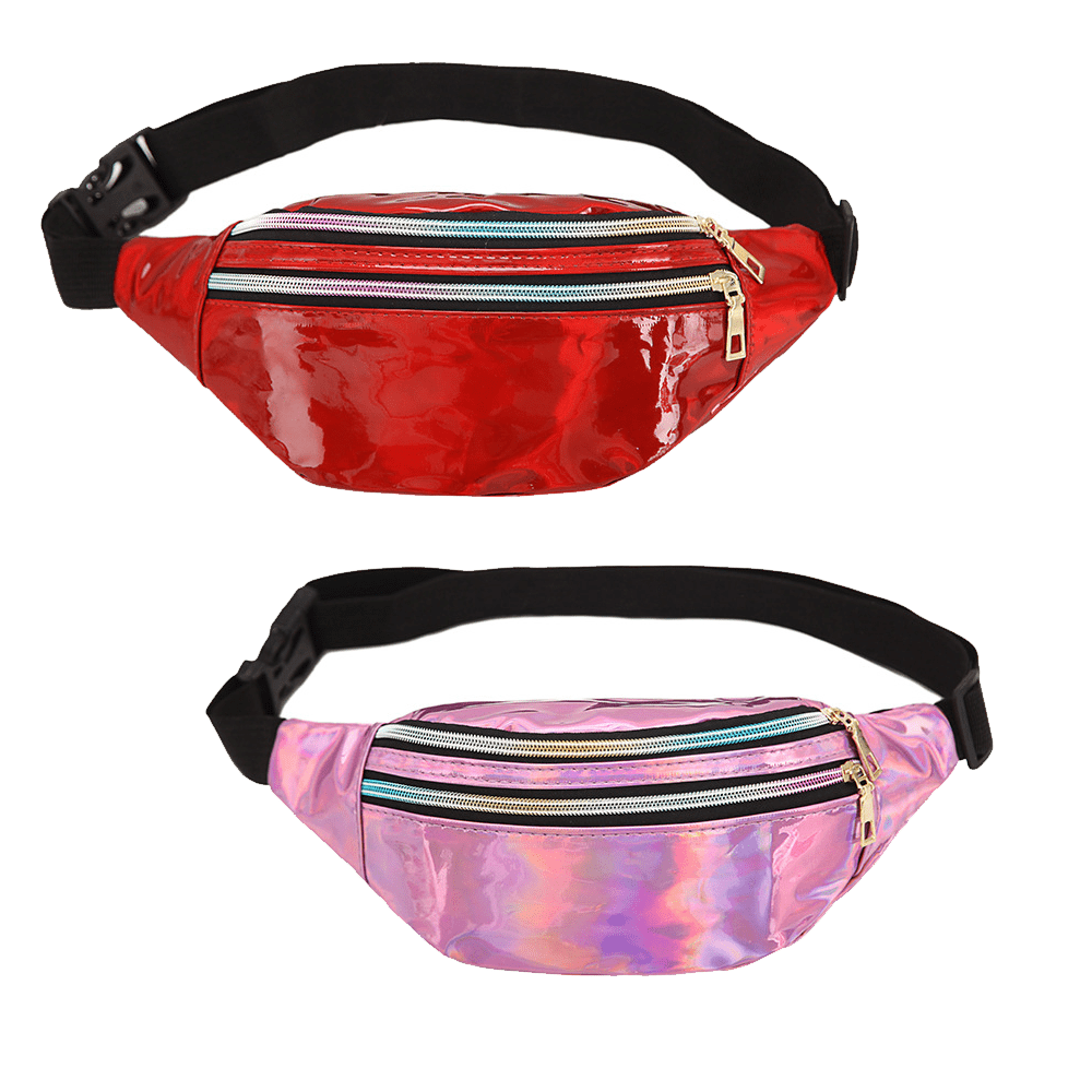Fanny Pack Waist Bags for Women Shiny Holographic Waist Bum Bag Waterproof  for Festival Party Travel Rave Hiking Silver