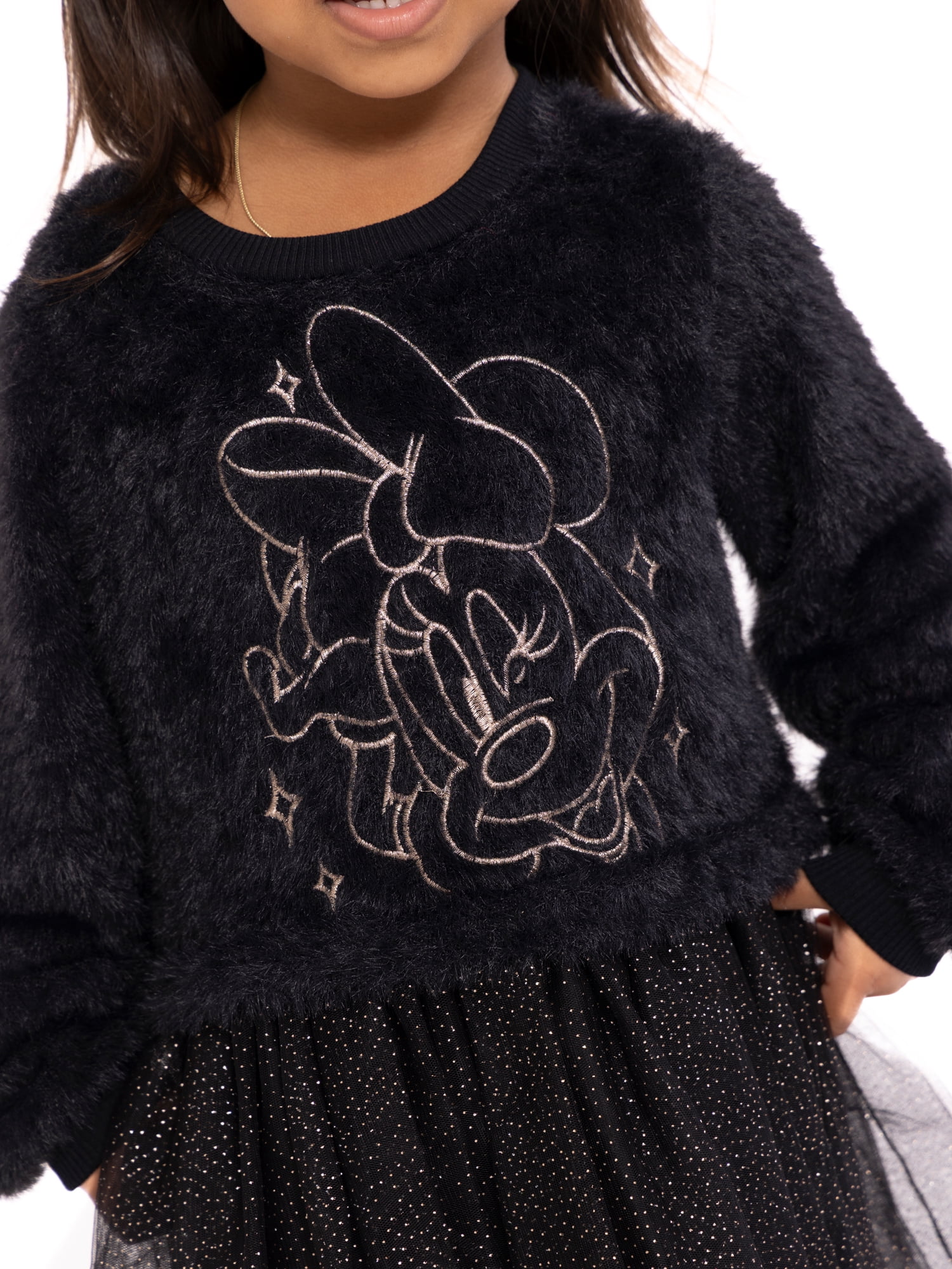 Minnie Mouse Toddler Girls Eyelash Knit Tutu Dress with Long Sleeves, Sizes 12M-5T
