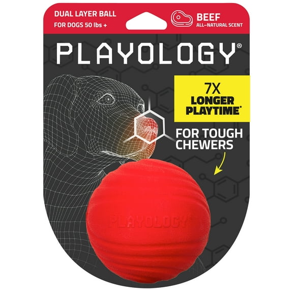 Playology Dog Toys | Durable Dog Ball for Aggressive Chewers, Beef Scented Toy - Jumbo