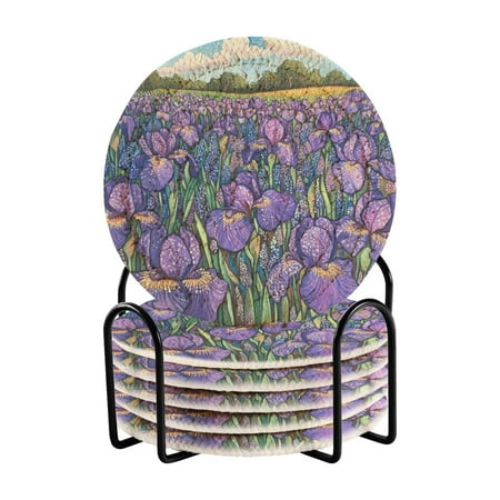 

Qxltty Iris Bush Drink Coasters with Holder 6pcs Handmade Woven Simple Vintage Saucer Set
