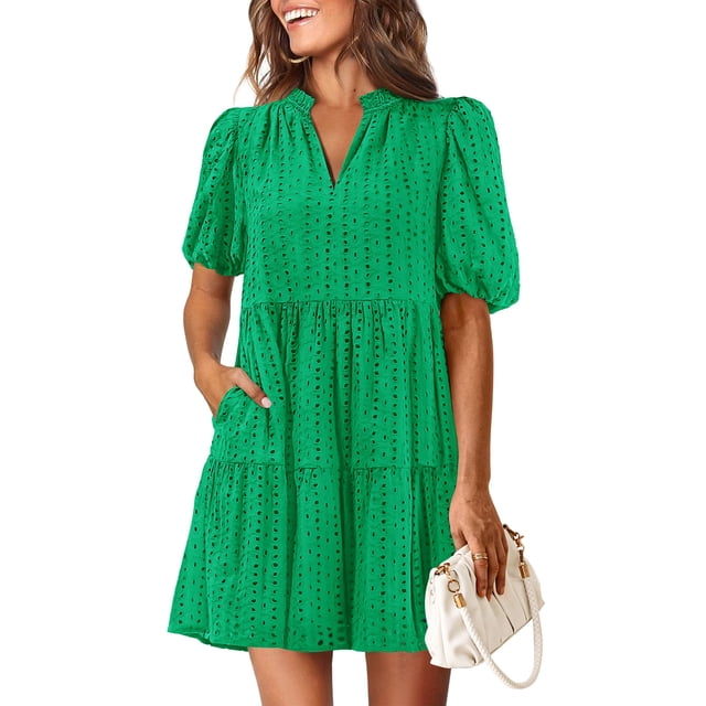 Vestido KIRUNDO Oyelet Summer para mujer, cuello en V, verde, XXL