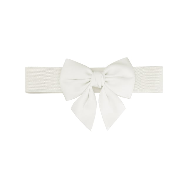 CINTURÓN ELÁSTICO ANCHO PARA MUJERES TALLA PLUS INSPIRAR CHIC, CON DECORACIÓN DE LAZO EN LA CINTURA, CINTURONES DE MODA VERSÁTILES 31.9-39.4" Blanco Lechoso