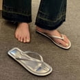 thumbnail image 4 of PiGOGI Women's Round Toe Flip Flops Cushioned Footbed Non-Slip Comfortable Beach Sandals Summer Silver 5.5, 4 of 7