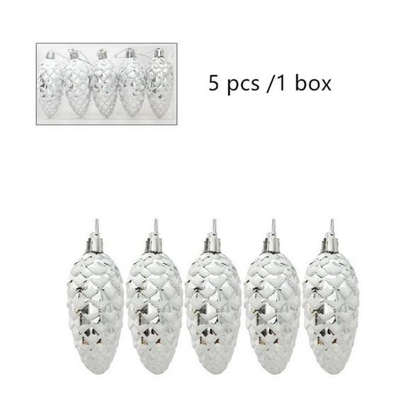 KUIZAP Boule de Pommes de Pin de Noël Décoration de Sapin de Noël Pendentif Suspendu en Pommes de Pin Boule de Pommes de Pin Peinte en Plastique Ornement de Noël 5 Pcs (Argent)