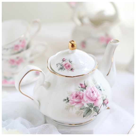 Bone China Teapot, Porcelain Coffee Pot Camellia Coffee Pot Kettle Heat-resistant, Jug Party Cafe Teaware Teapot Lady Tea Party