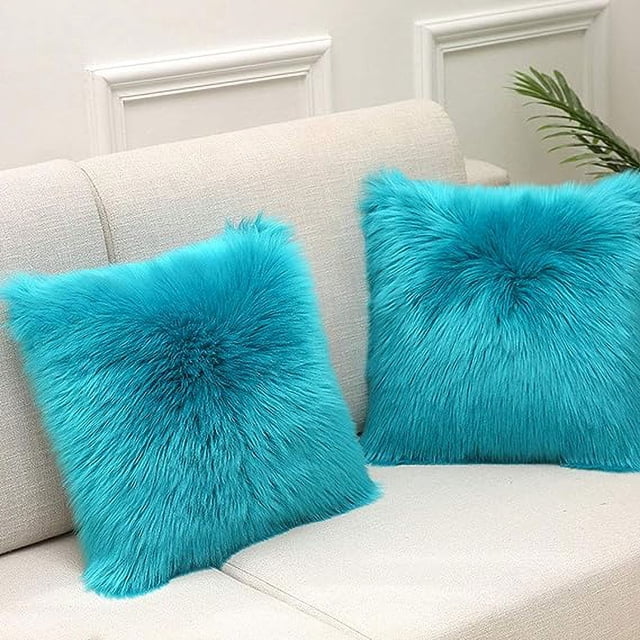 Xiao Hua Juego de 2 fundas de cojín cuadradas de piel sintética, lujosas y decorativas, para sofá, dormitorio, coche, 40,6 x 40,6 cm, color azul oscuro.