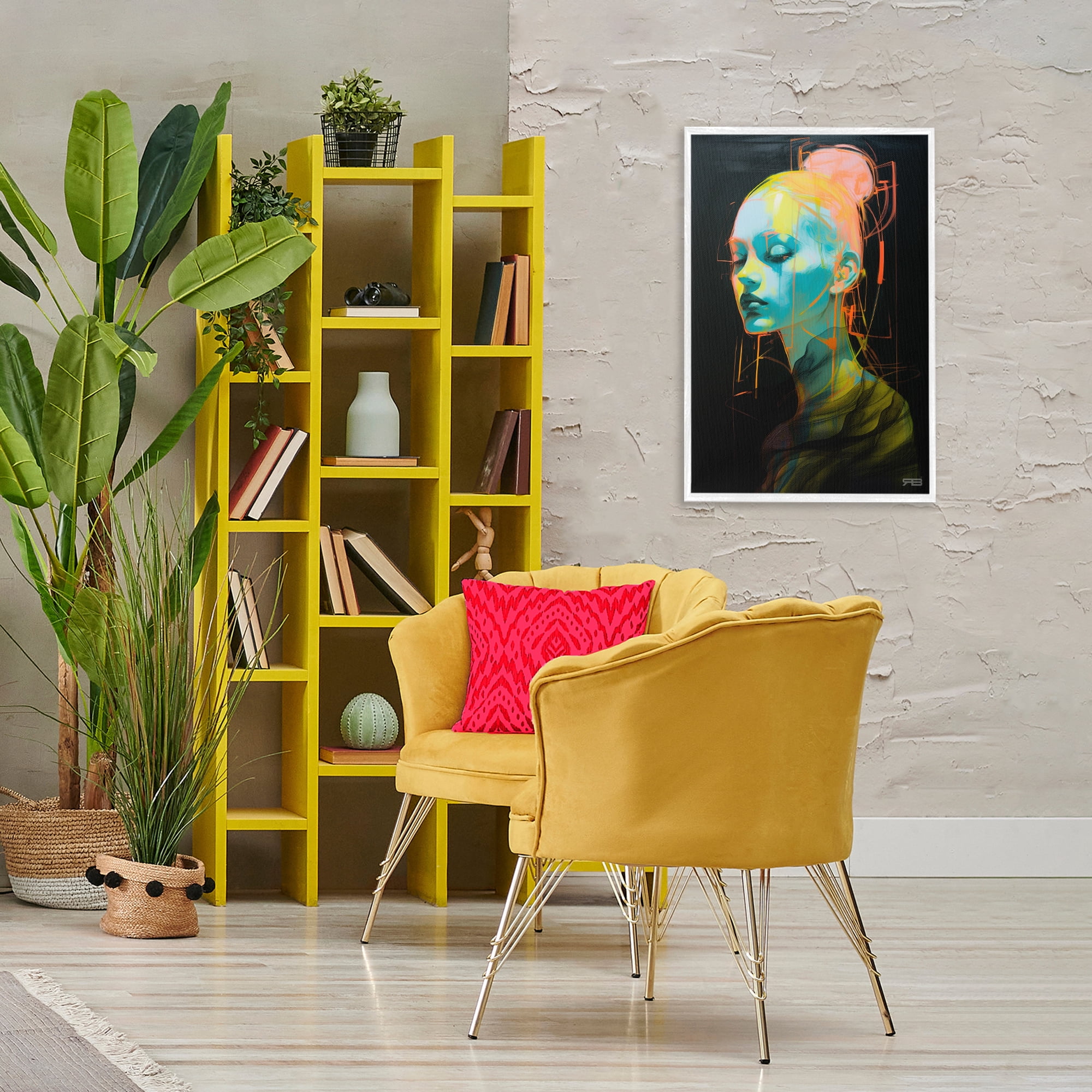 Stupell Industries Bold Modern Visage Novelty Painting White Framed Art Print Wall Art, 20 x 30