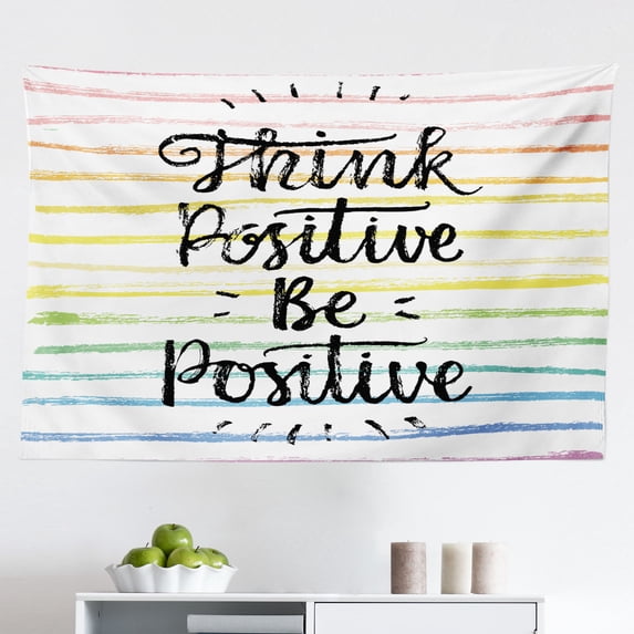 Positive Energy Tapestry, Positives Vibes Only Words and Outline Leafy Branches, Fabric Wall Hanging Decor for Bedroom Living Room Dorm, 2 Sizes, Apple Green Grey, by Ambesonne
