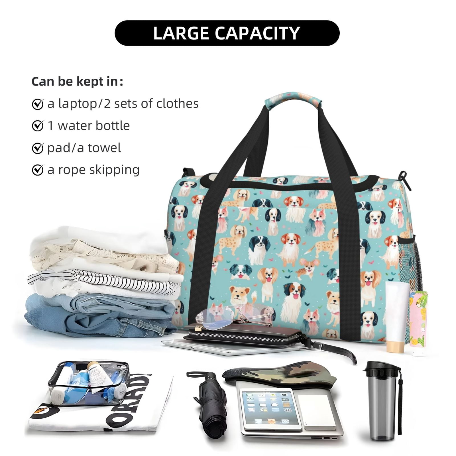 Fuzoiu Colorful Dog Print Travel Duffle Bag,Carry On Tote Bags,Duffel Bag,Sport Gym Bag, Hospital Bag for Labor and Delivery, Overnight Bag,Luggage Bag