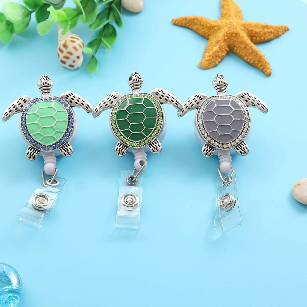 3PCS Sea Turtle Badge Reel - Retractable Badge Holder with Alligator Clip - Nurse  Cute Badge Clip for ID Card Holders, 24Wire Cord (Turtle) 