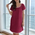 thumbnail image 3 of Uootdi Women's Nightgowns Round Neck Short Sleeve Floral Embroidered Trim Sleep Dresses Loungewear Sleep Style Soft Breathable Loose Fit Nightgowns Gift, 3 of 9