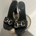 thumbnail image 1 of Gu-cci Black and Gold Heels with Signature Design, 1 of 5