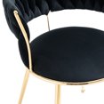 thumbnail image 6 of Velvet Dining Chairs Set of 2, Upholstered Open-back Side Chairs with Golden Metal Frame, Mid-century Accent Chairs with Woven Back for Dining Room Kitchen Vanity Living Room, Black, 6 of 9