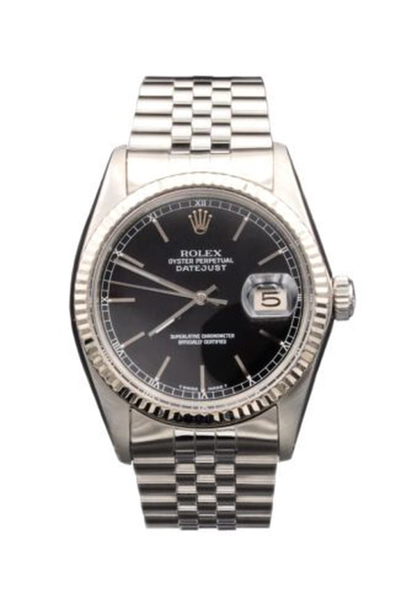 Pre-Owned Mens Rolex Stainless Steel Datejust Watch Black Dial 16014