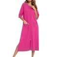 thumbnail image 2 of Tii.MM Women's Zip up Nightgown Housecoat Soft Comfy 3/4 Sleeve Pajama Midi Dress Sleepwear Causal Loungewear with Pockets, 2 of 6