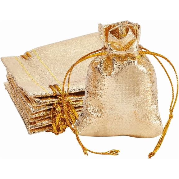 Beebeecraft 60Pcs Organza Drawstring Bags Rectangle Gold 7x5cm