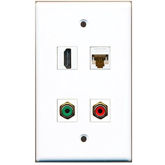 RiteAV - 1 Port HDMI 1 Port RCA Red 1 Port RCA Green 1 Port Cat6 Ethernet White Wall Plate