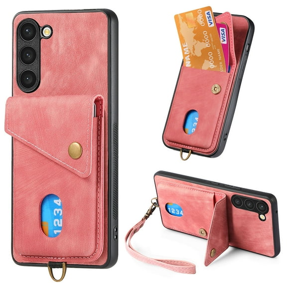 ELEHOLD Wallet Case&nbsp;for Samsung Galaxy S23,with Card Slots Detachable Wrist Strap Premium Leather Wallet Phone Case Work with Magnetic Car Mount,Pink