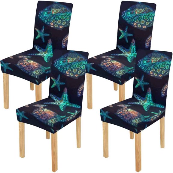 FMSHPON Colful Starfish in Ocean Sea Stretch Chair Cover Protector Seat Slipcover for Dining Room Hotel Wedding Party Set of 4