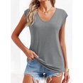 thumbnail image 3 of Womens T Shirts V Neck Short Sleeve Casual Loose Fit Basic Tees Tank Tops Solid color Casual Summer Fashion Trendy Outfits Clothes Blouse ﻿, 3 of 3