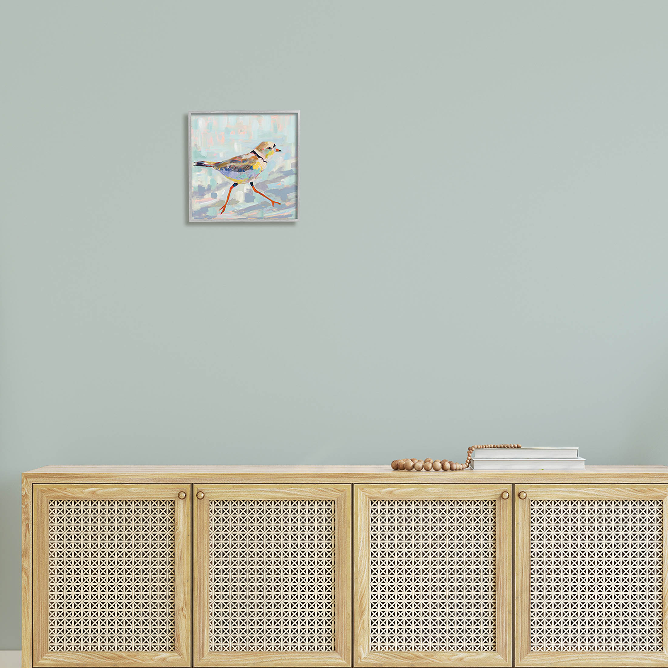 Stupell Industries Coastal Plover Abstract Bird Painting Gray Framed Art Print Wall Art, Design by Jeanette Vertentes