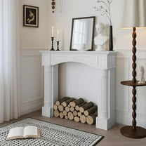 EPICOZY 43.3" Fireplace Mantel, Freestanding Fireplace Surround with Leg for Electric Fireplaces, MDF Mantel Surround with Shelf for Living Room with Decorative Pattern, Anti-Tipping & Waterproof