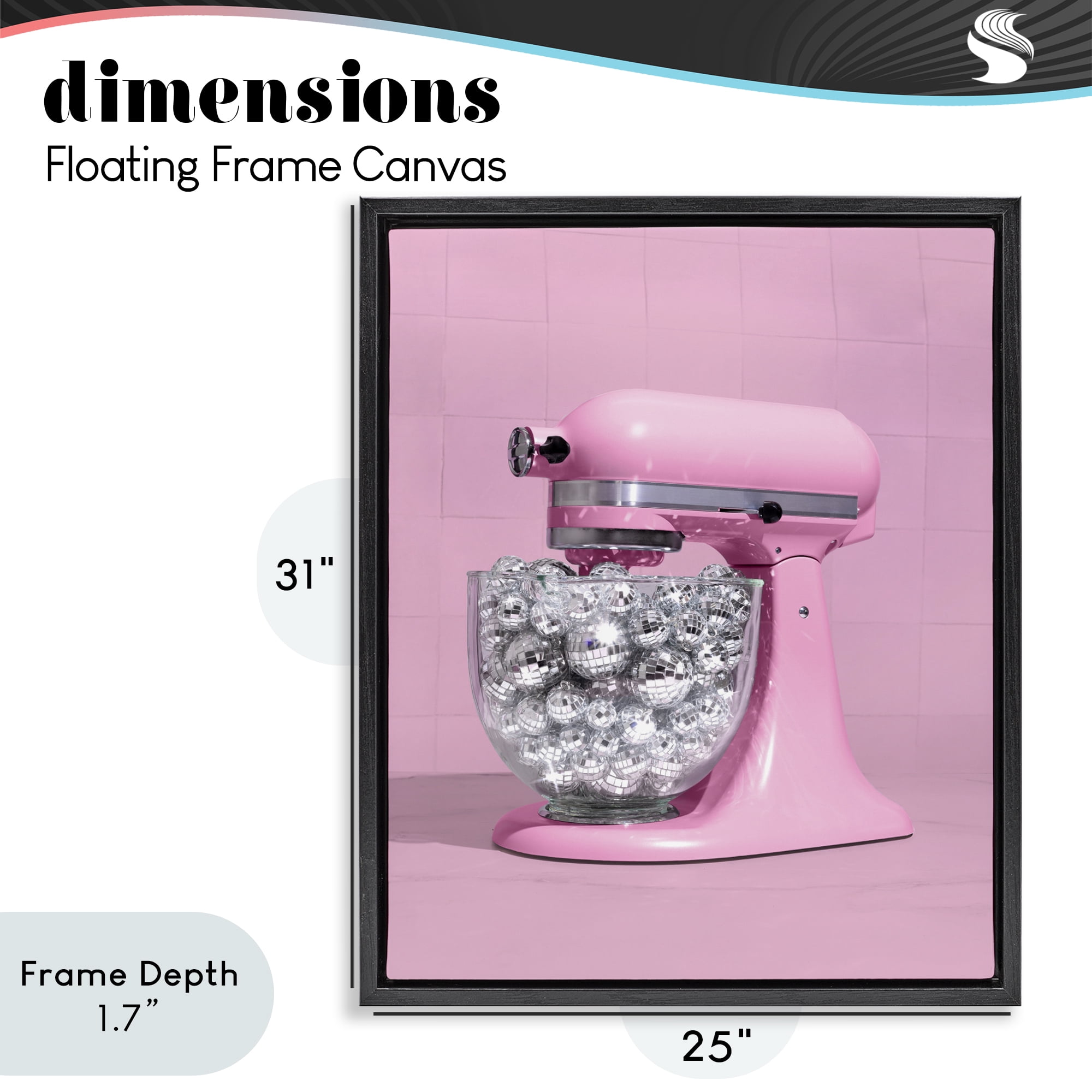 Stupell Industries Disco Kitchen Mixer over Pink Black Framed Floater Canvas Wall Art, design by LISH Creative