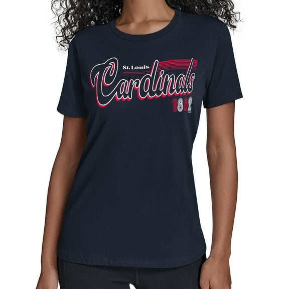 Women's Starter Navy St. Louis Cardinals Groovy Script Team Fitted T-Shirt
