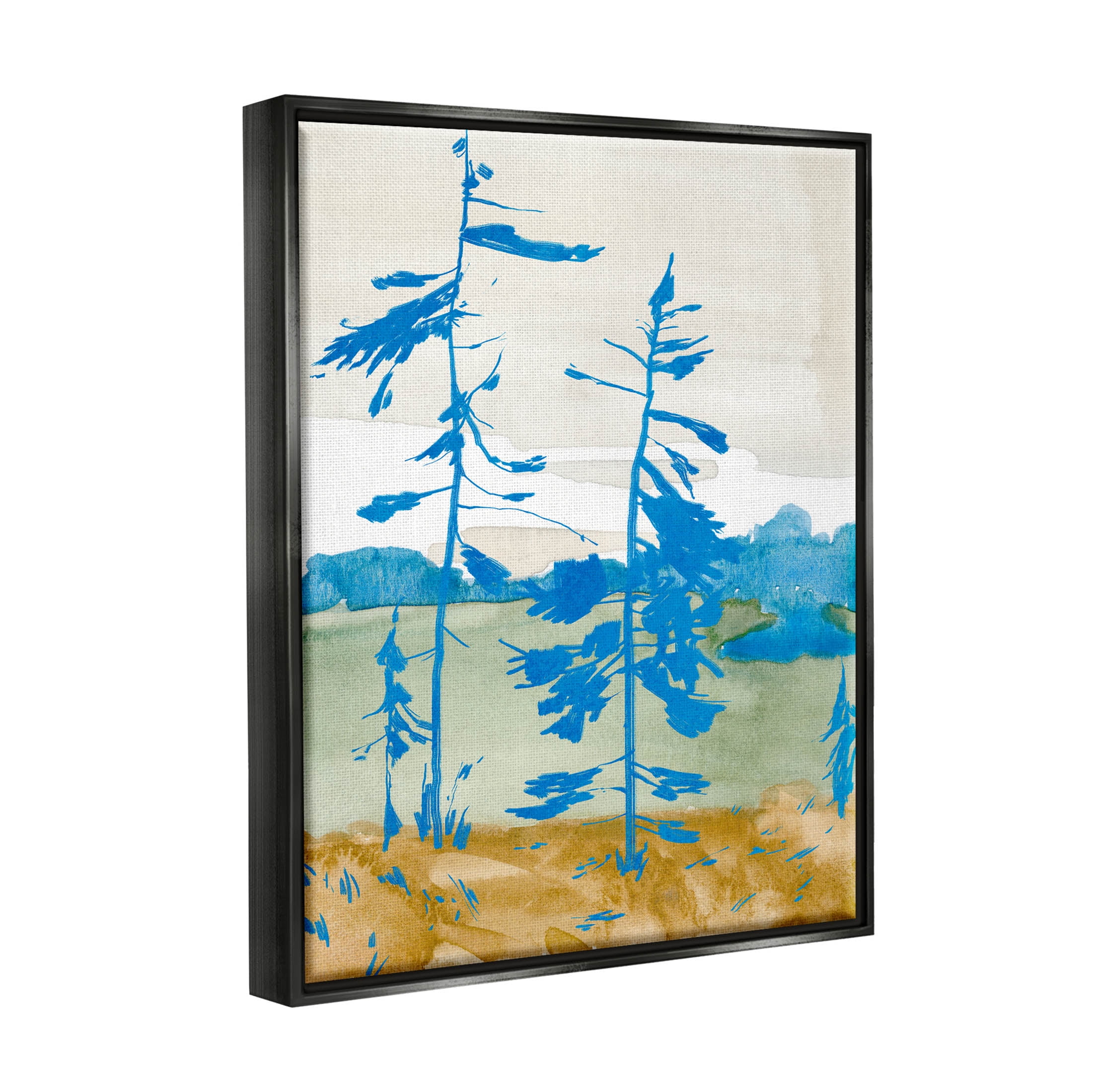 Stupell Industries Modern Blue Trees Landscape Painting Jet Black Floating Framed Canvas Print Wall Art, Design by Jacob Green