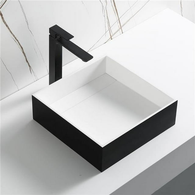 ALFI Brand ABRS14SBM 14 in. Square Solid Surface Resin Sink, Matte Black