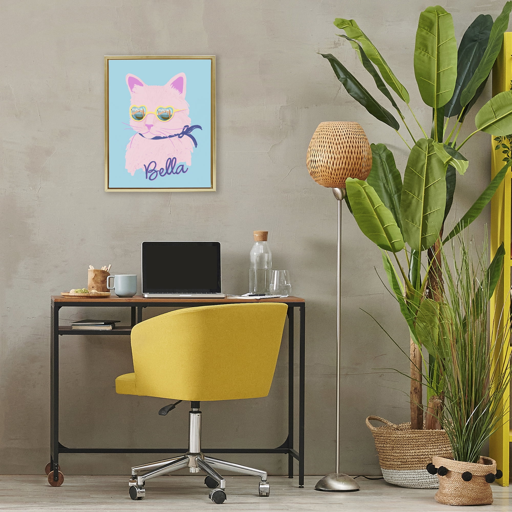 Stupell Industries Cool Cat Bella Gold Framed Floater Canvas Wall Art, design by Steffanie Pisula