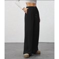 thumbnail image 5 of Women'S Wide Leg Ribbed Knit Pants Drawstring Waist Low Rise Casual Long Trousers Black S, 5 of 9