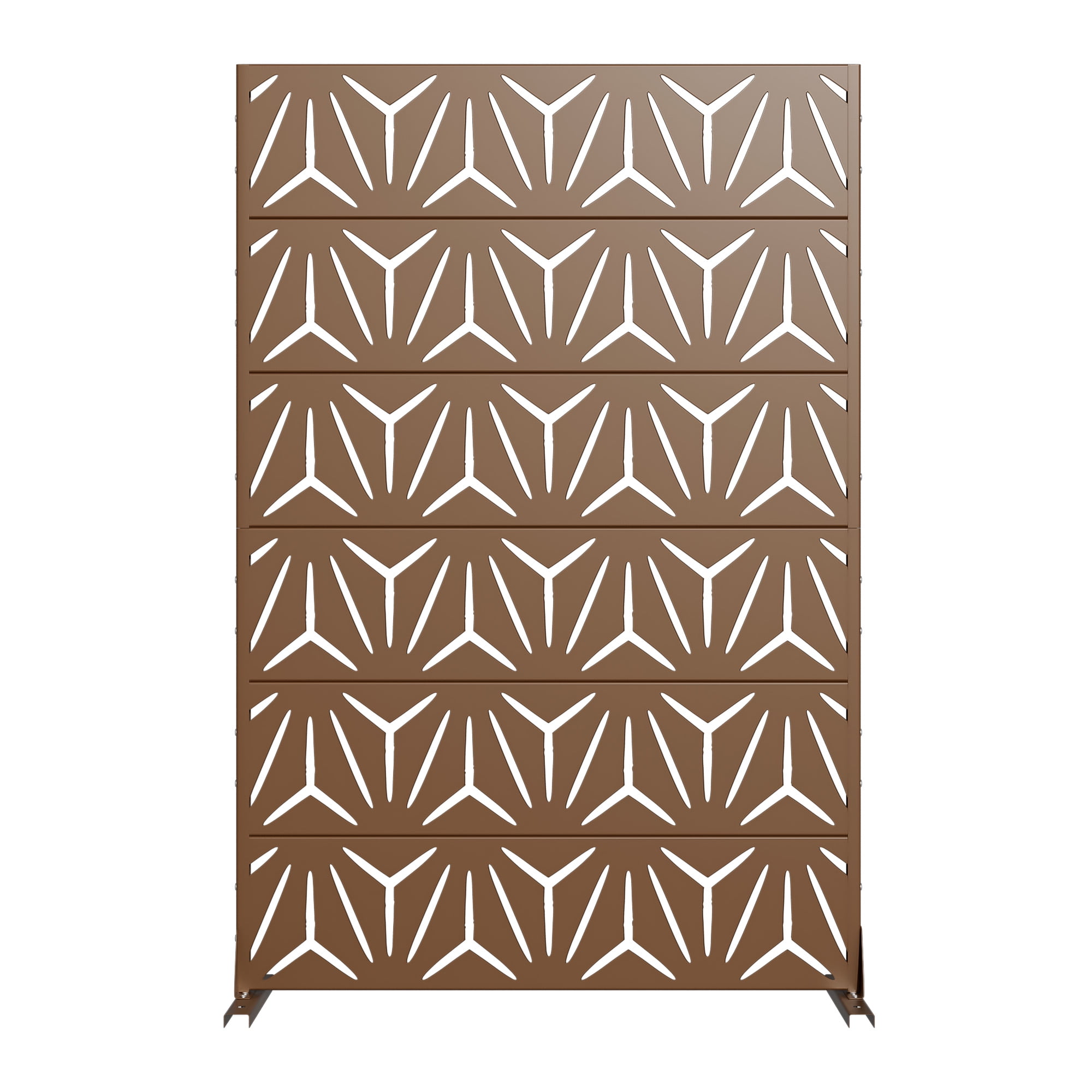 MAYEERTY 72 × 47in Outdoor Privacy Screen with Stand Metal Garden Decorative Screen, Brown