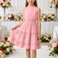 thumbnail image 2 of akafmk Girls Fashion Dresses Halters Sleeveless Lace Pleated Waist Flowy Knee Length Dresses 5-14 Years, 2 of 7