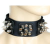 "Leather Plates Faceted Spike Metal Choker 1-1/2"" Wide Deathrock Punk"