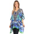 thumbnail image 5 of Sakkas Aymee Women's Caftan Poncho Cover up V neck Top Lace up With Rhinestone - SCB311-Blue - One Size, 5 of 5