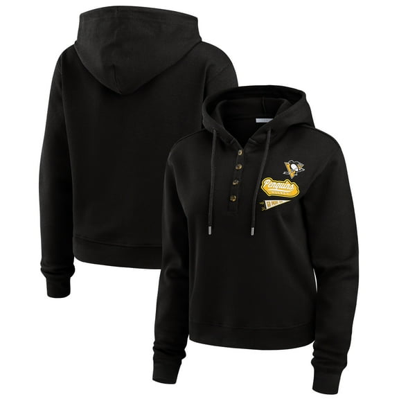 Women's WEAR by Erin Andrews Black Pittsburgh Penguins Waffle-Knit Pullover Hoodie