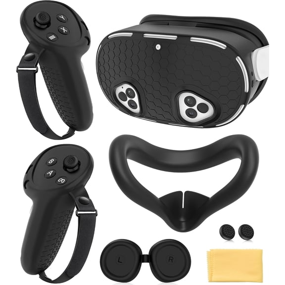 Silicone Cover Set Compatible with Meta Quest 3S Accessories, Controller Grips, VR Protector Face Cover, Front Shell Headset Cover and Lens Protective Cover for Meta/Oculus Quest 3S Accessories
